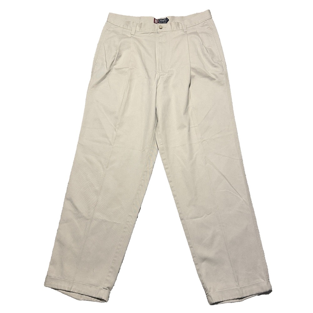 Chaps Ralph Lauren Pleated Cuffed‎ Pants Beige Men's Size 36x32 Fits 34x31